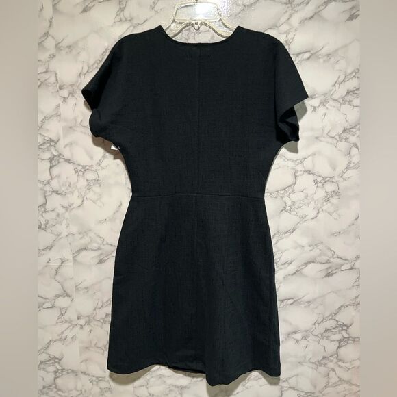 MADEWELL BLACK CROSS-FRONT FLUTTER-SLEEVE FIT & FLARE MINI DRESS - Picture 9 of 10